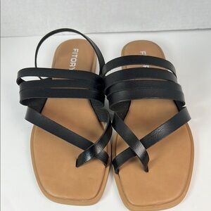 Black and Tan Minimalist Strappy Sandals-New-Size 11
